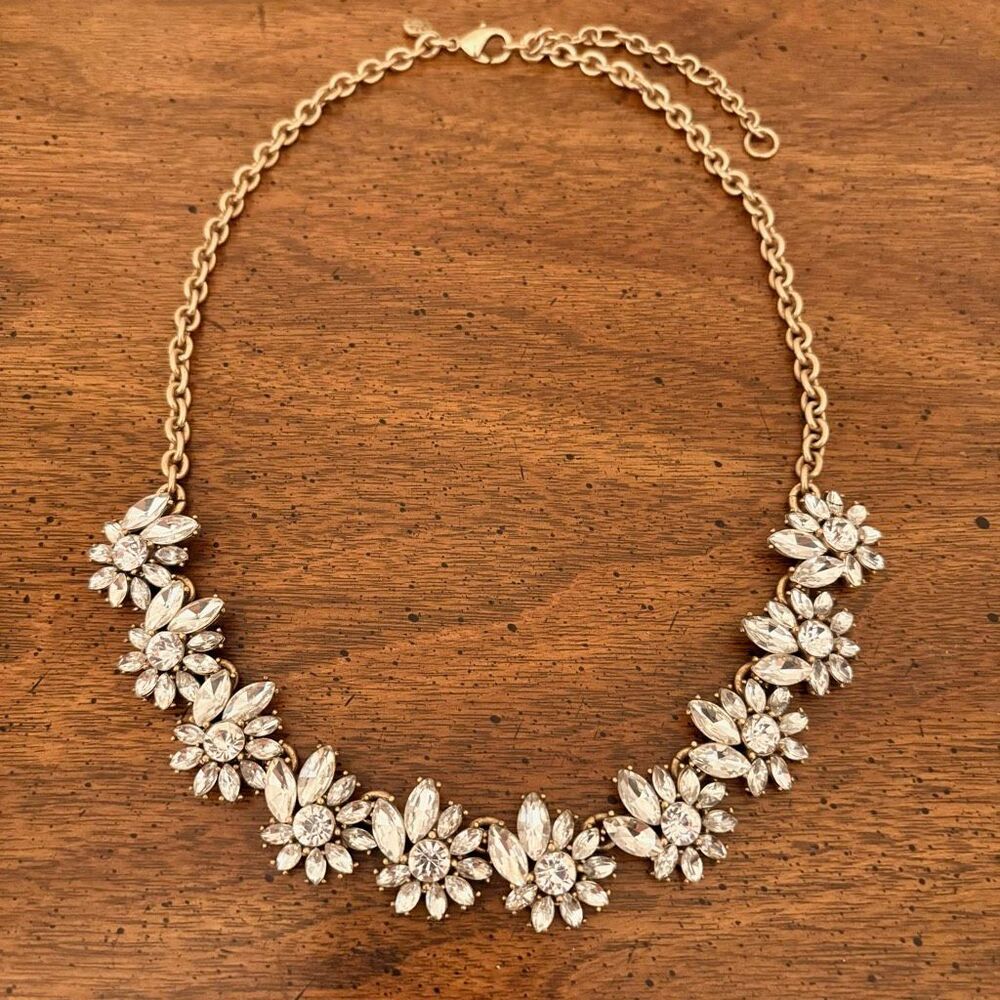 J.Crew | Floral Cluster Rhinestone Necklace | 18.5” Adjustable